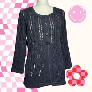 Black Christopher Banks 3/4 length sleeve button up cardigan sweater Y2K-cotton